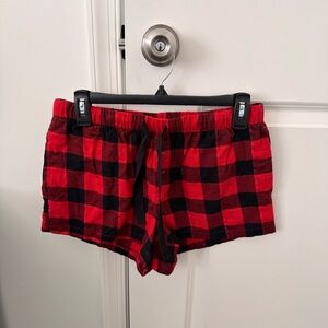 Stars Above Red and Black Plaid Women's Pajama Shorts